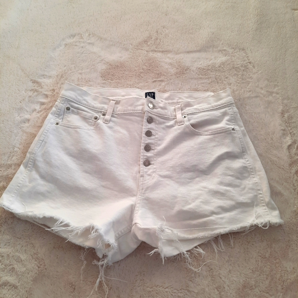 Gap Denim Button Fly Cut-Off Shorts Womens 14/32 White Beach Summer Daisy Dukes